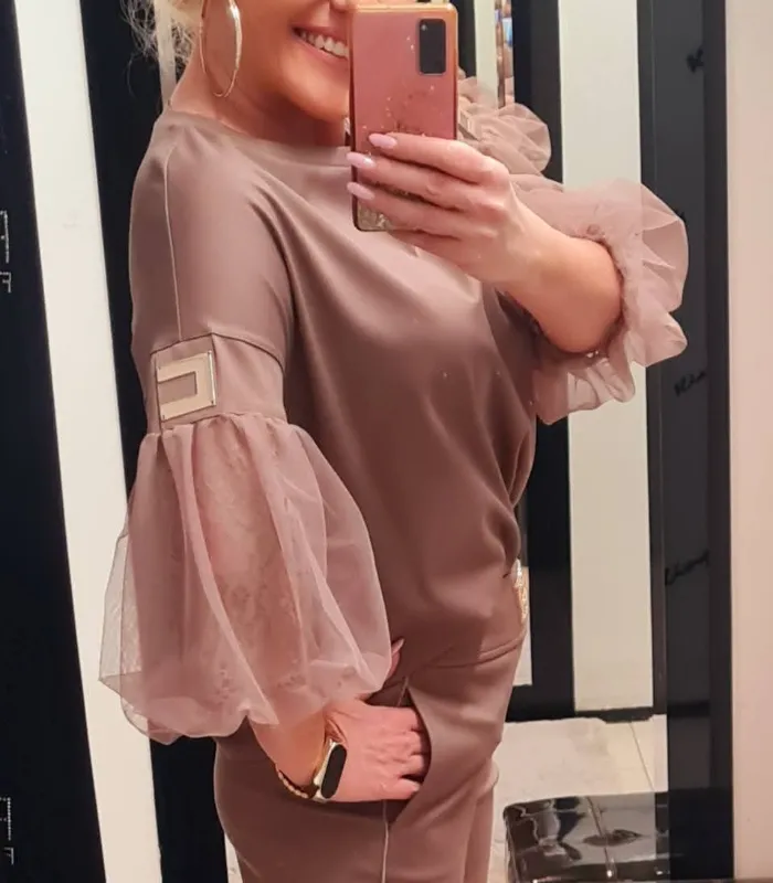 Mikina s čipkovým rukávom - IRIS